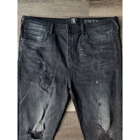 PRPS Mens Warlock Drop Skinny Fit Stretch‎ Distressed Repair Black Jeans Size 36 - Picture 2 of 13